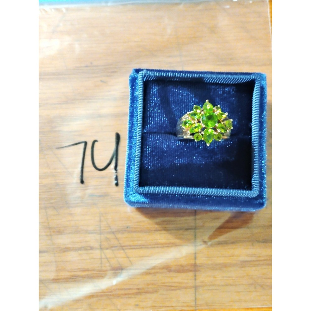 STS Peridot Cluster Ring Size 7.5 Gold Vermeil 925 Sterling Silver Green Floral